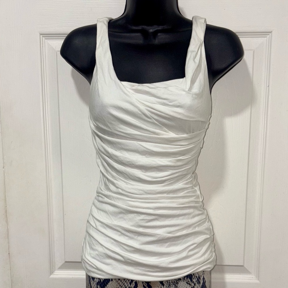 Express White Ruched Square-Neck Tank